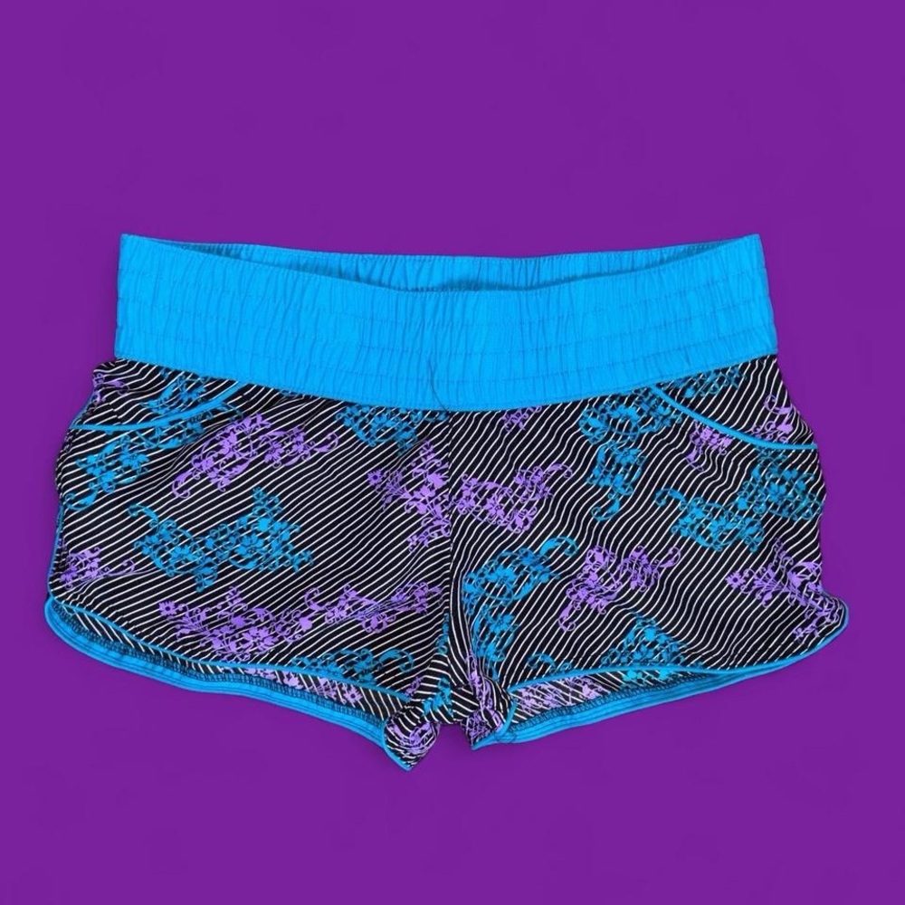 Y2k Black Blue and Purple Low Rise Board Shorts ~ Size M